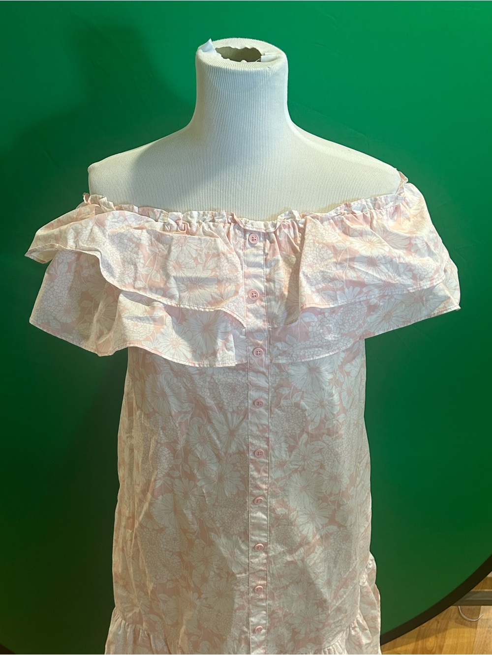 Lisa Marie Fernandez Pink Floral Off-Shoulder Midi Dress